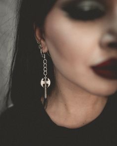 These dangly statement earrings with our battle axe! .925 silver Earring hangs about 2.5-3 inches Vinyl Accessories, Leopard Tote, Fringed Belt, Gothic Clothing, Top Band, The Cult, Clothing Patches, 925 Silver Earrings, Chain Belt