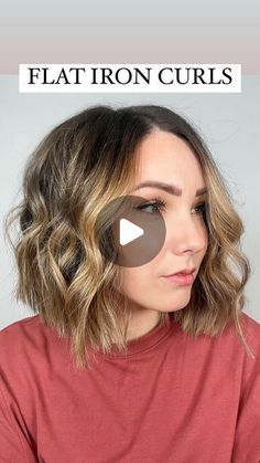 How To Make Soft Curls With Flat Iron, Curl Flat Iron Short Hair, How To Curl A Short Bob With A Flat Iron, Types Of Curls For Short Hair, How To Curl Bobbed Hair, Curls In Short Hair Bobs, Lob Haircut Styling, Curling With A Flat Iron Short Hair, Short Hair Beach Waves With Flat Iron