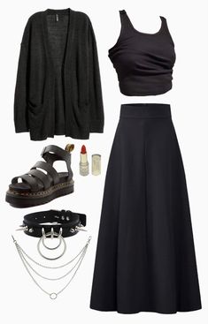 Gothic Comfy Outfits, Simple Summer Goth Outfit, Everyday Goth Outfits Simple, Modern Goth Outfits Simple, Casual Goth Outfits Spring, Goth Outfits With Long Skirts, Comfy Gothic Outfits, Lazy Goth Outfits Summer, Easy Goth Outfits For School