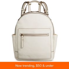 in stock White Softback Backpack For On-the-go, Classic White Travel Backpack, Classic White Backpack For Travel, Cream Leather Backpack With Zipper Closure, Leather Backpack With Zipper Closure In Cream, Classic White Backpack For On-the-go, White Satchel Backpack For Errands, White Leather Backpack For Back To School, White Leather Backpack With Zipper Closure For Everyday