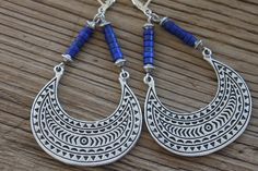 Blue Bohemian Metal Hoop Earrings, Bohemian Blue Dangle Hoop Earrings, Blue Bohemian Dangle Hoop Earrings, Bohemian Lapis Lazuli Earrings, Blue Bohemian Hoop Earrings, Bohemian Lapis Lazuli Teardrop Jewelry, Blue Bohemian Hoop Earrings For Pierced Ears, Bohemian Lapis Lazuli Earrings As Gift, Bohemian Lapis Lazuli Earrings For Gift