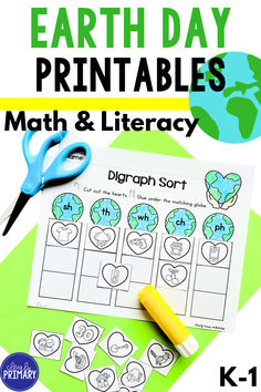 earth day printables for kids to learn math and literacy with the help from k - 1