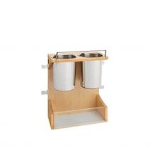 a wooden shelf with two cups on it and one cup holder in the bottom right hand corner