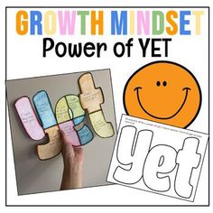 the growth minds power of yet is displayed with an image of a smiley face and letters