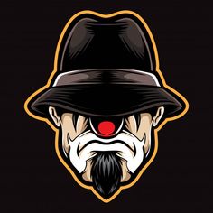 an evil clown wearing a hat and beard