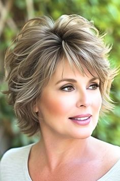 Short feathered cut with volume. Short hairstyle for older women. Modern Shag Haircuts Short, Short Feathered Hairstyles, Short Feathered Haircuts, Pixie Haircut Hairstyles, Razored Hair, Feathered Hair, Hair Pics