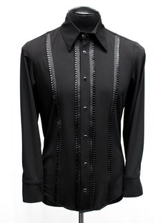 Shrine of Hollywood TUX SHIRT - BLACK w/ BLACK TRIM black dress shirt Men's Shirts shirt tux Black Fitted Formal Shirt, Luxury Black Business Shirt, Classic Fitted Black Shirt, Classic Black Formal Tops, Black Fitted Shirt For Semi-formal Occasions, Tailored Black Top For Evening, Luxury Black Formal Tops, Classic Black Formal Shirt, Classic Tailored Black Tops