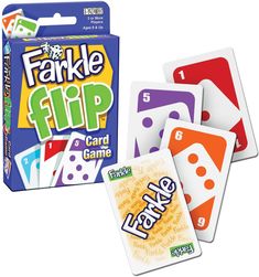 the card game is called fake flip, which features four cards and two dices