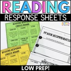 reading response sheets with the words reading response on them and an image of how to use them