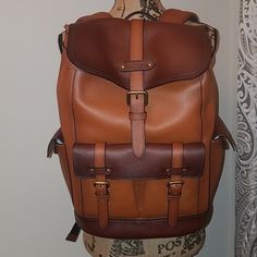 Excellent Condition. This Backpack Is High Quality. It Holds A Lot! But Not To Bulky Looking Luxury Coach Backpack For School, Coach Satchel With Leather Trim For Travel, Coach Leather Rectangular Backpack, Cognac Backpack With Leather Backing For Travel, Classic Brown Backpack With Adjustable Strap, Coach Leather Backpack, Brown Coach Leather Backpack For Everyday Use, Coach Leather Backpack For Everyday Use, Brown Satchel Backpack With Leather Handles