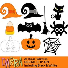 the digital clip art includes pumpkins, bats and witches