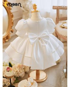 Get 10% off now! Buy elegant white satin ruffled flower girl dress with beading pearls at cheap price online. Free stable shipping and pro custom service since 2009. Elegant Satin Princess Dress With Ruffles, Fitted White Princess Dress With Satin Bow, Elegant Ruffled Pageant Dress For First Communion, Elegant Ruffled Pageant Dress For Baptism, Satin Ruffle Dresses For Baptism, Satin Princess Dress With Ruffles, White Satin Princess Dress For Pageant, White Fitted Satin Princess Dress, White Pageant Dress With Satin Bow