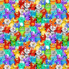 an image of many different colored cats on a colorful background with lots of small kittens