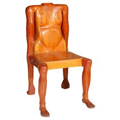 a wooden chair made to look like a woman's legs are bent down and the back end is up