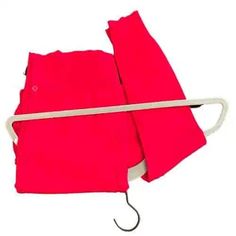 two red cloths are tied together on a white background with a hook in the middle