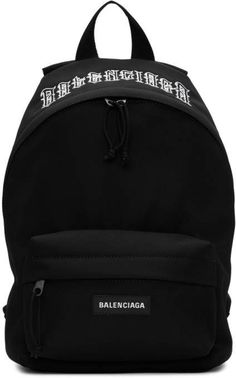 Balenciaga Black Tattoo Ville Explorer Backpack Designer Black Bag With Logo Print, Travel Backpack With Logo Hardware, Black Canvas Bag With Embroidered Logo, Black Travel Backpack With Logo Hardware, Functional Black Bag With Logo Print, Black Bag With Logo Tag For Travel, Black Streetwear Bag With Logo Patch, Designer Bags With Logo Patch For Everyday Use, Black Travel Bag With Logo Patch