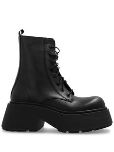 black calf leather smooth grain pull-tab at the heel round toe front lace-up fastening concealed side zip fastening platform sole Leather Platform Boots, Black Platform Boots, Iconic Bags, Flat Boots, Pump Sandals, Ballet Flat Shoes, Shoes Booties, Platform Boots, Top Shoes