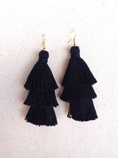 Black Fringe Tassel Drop Earrings, Elegant Black Tassel Drop Earrings, Elegant Black Dangle Tassel Earrings, Black Fringe Drop Earrings, Black Fringe Dangle Earrings, Black Tassel Drop Earrings, Handmade Black Tassel Drop Earrings, Black Dangle Tassel Jewelry, Black Dangle Jewelry With Tassels