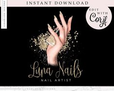 an image of a nail salon ad with gold glitters on it and the words, instant