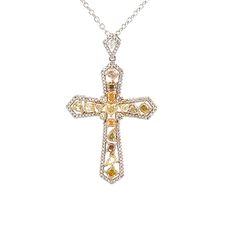 Elevate your style with this stunning cross pendant. Perfect for everyday wear or special occasions. #jewelry #fashion #accessories #diamonds #stylish Gold Cross Pendant, Diamond Cross, Gold Cross, Yellow Diamond, Quality Diamonds, Gold Hoop Earrings