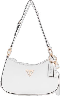 Chic White Shoulder Bag With Logo Hardware, White Shoulder Bag With Logo Hardware For Everyday Use, Chic White Shoulder Bag With Metal Logo, White Crossbody Shoulder Bag With Metal Logo, White Bags With Double Handle And Logo Hardware, White Rectangular Bag With Metal Logo, Everyday White Shoulder Bag With Logo Hardware, White Double Handle Shoulder Bag With Logo Hardware, Chic Double Handle Shoulder Bag With Logo Hardware