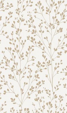 a beige and white wallpaper with small leaves on the top of each leafy branch