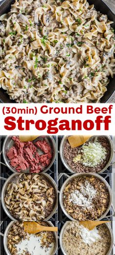 the steps to make an easy ground beef stroganonoff casserole