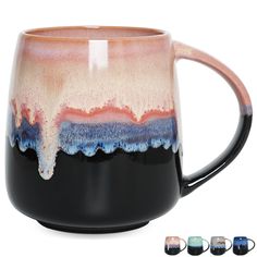 a coffee mug with different colors on it