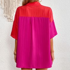 Summer Contrast Color Stitching Short Sleeve Women's Shirt - Multi,XL Pink Casual Tops With Contrast Color, Collared Shirt With Contrast Color For Spring, Summer Collared Color Block Blouse, Spring Casual Blouse With Contrast Color, Summer Color Block Collared Blouse, Casual Spring Blouse With Contrast Color, Spring Shirt With Contrast Color And Short Sleeves, Casual Blouse With Contrast Color For Spring, Casual Multicolor Shirt With Contrast Color