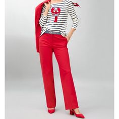 Brand New Talbots Newport Curvy Fit- Solid Women’s Pant, Size 12p, Red Color, 53%Cotton, 41%Rayon,6%Spandex, Fit:Long: 39 1/2” Inseam : 29 1/2” Trouser Leg Full Length Sits At Waist Fly Front With Button Closure Front Slash Pockets Back Welt Pockets Made In Indonesia, Machine Wash Cold, Thanksinv:3 Red Dress Pants, Flatter Tummy, Dark Red Dresses, Side Zip Pants, Floral Trousers, Black Pants Casual, Classic Style Women, Red Pants, Fashion Attire