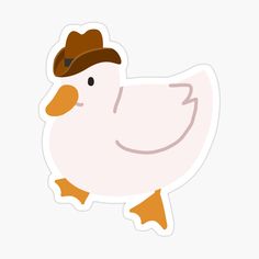 a white chicken with a brown hat sticker on it's head and legs