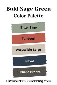 the color scheme for bold sage green is shown in different shades and colors, including blue,