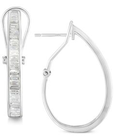 in stock Elegant Formal Hoop Earrings With Baguette Diamonds, Elegant Formal Baguette Diamond Hoop Earrings, Elegant White Gold Baguette Earrings, Elegant Hoop Earrings With Diamond Accents From Macy's, Elegant Baguette White Gold Earrings, Elegant White Gold Hoop Earrings By Macy's, Macy's Elegant White Gold Hoop Earrings, Elegant Macy's White Gold Hoop Earrings, Modern Baguette Earrings For Formal Events