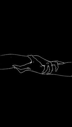 a black and white drawing of a hand reaching for something