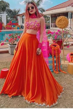 Amazing Pink and Orange Colour Designer lehenga choli For party Looks for more visit https://www.joshindia.com/lehengas.html Riya Jain Outfits, Poses For Pictures Instagram In Lehenga, Wedding Outfit Women Indian, Wedding Outfit Ideas For Women Indian, Mehndi Outfit Bridal Indian, Lehenga Poses Instagram, Ethnic Dresses Indian, Crop Lehenga, Mehndi Outfit Bridal