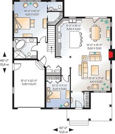 the floor plan for a two story house with an attached garage and living room area