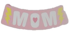 a pink bracelet with the word mom written on it and lightning bolt in the middle