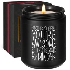 PRICES MAY VARY. Unique gifts for women and men; Characterized by its saying “Sometimes you forget you’re awesome so this is your reminder”, this candle makes a funny thoughtful gift for anyone in your life, especially for those who appreciate candles; Inspirational novelty gifts for best friend, bff, bestie, sister, sister in law, coworker, boss, employee, girlfriend, aunt, mom, wife, daughter, teacher, nurse, assistant, niece, cousin, nephew, son, boyfriend, husband, fiance A huge hit at many Nurse Assistant, Boss Christmas Gifts, Coworker Birthday Gifts, Bosses Day Gifts, Sister Sister, Friend Bff, New Job Gift, Funny Work, Job Gifts