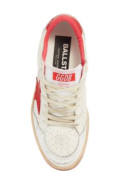 A worn-in look gives street cred to this court-inspired sneaker detailed with vivid colorblocking. Lace-up style Leather and textile upper and lining/rubber sole Made in Italy Women's Designer Shoes Red Golden Goose, Company Pictures, Cute Sneakers For Women, Golden Goose Ball Star, White Strawberry, Preppy Shoes, Shoe Wishlist, Golden Goose Sneakers, Cute Sneakers