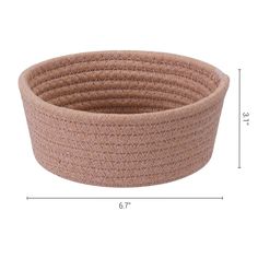 a large brown basket with measurements for the bottom and side section, on a white background