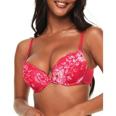 Give your lingerie collection a sultry update with the Jaya Push-up Plunge Bra. The two-toned lace & mesh cups are supported by fully convertible straps—complete the set with the matching thong or bikini panty. Pink Push-up Bra With Lace Closure, Bra Sets, Adore Me, Demi Bra, True Red, Plunge Bra, Bra Shop, Bra Straps, Bras And Panties