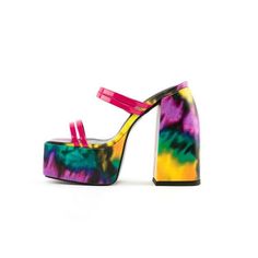 Trendy High Heel Synthetic Sandals, Trendy 4-inch Summer Heels, Trendy Eva Heels For Party, Multicolor Sandals With Padded Heel For Party, Multicolor Padded Heel Sandals For Party, Colorful High Heel Sandals For Summer, Colorful Sandals For Summer Party, Multicolor Party Sandals With Padded Heel, Multicolor Heels With Heel Strap For Spring