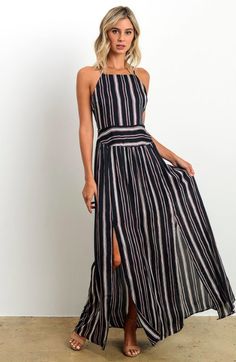 Cute Striped Maxi Dress Maxi Dress Boho, When In Rome, Cute Maxi Dress, Max Dress, Boho Pink, Black Striped Dress, Wrap Maxi Dress, Flowy Maxi Dress, Striped Maxi