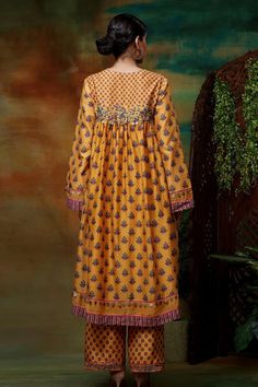 Yellow anarkali coin embellished with boota print all over. Paired with a boota printed palazzo. Comes with a deer, floral printed and sequin embellished dupatta. - Aza Fashions Yellow Anarkali, A Deer, Set For Women, Anarkali, Floral Printed, Aza Fashion, Deer, Sequin, Coin