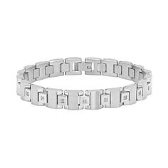 Accentuated with round-cut diamonds along square links, this men’s stainless steel bracelet is impressive. Click on this JEWELRY & WATCHES GUIDE to learn about fit, styles, materials and more!BRACELET DETAILS Length: 8.5 in. Closure: fold-over Metal: stainless steel Finish: polished & satin DIAMOND DETAILS Total weight: 1/10 ct. Shape: round Color grade: H-I Clarity: I2-I3 Setting: prong Gemstones may have been treated to enhance their appearance. Special care may be required. Please visit our G Gents Bracelet Diamond, Gents Bracelet, Man Jewelry, Mens Diamond Bracelet, Bvlgari Jewelry, Stainless Steel Bracelet Men, Bracelet Diamond, Mens Gold Bracelets, Jewelry Clasps