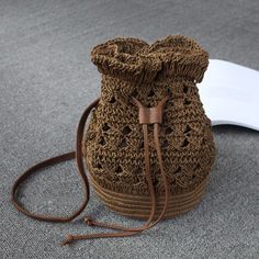 Drawstring Travel Crochet Straw Bucket Bag 2019 April New Free Deep Brown Travel Crochet, Straw Bucket Bag, Paper Yarn, Buy Bags, Crochet Bag Pattern, Canvas Shoulder Bag, Engagement Anniversary, Cute Bags, Bag Shoulder