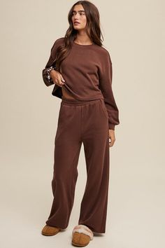 Top And Wide Leg Pants, Knit Lounge Set, Winter Inspo, Sweat Top, Top And Pants Set, Cozy Knit, Lounge Set, China Fashion, Lounge Sets