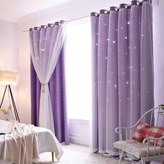 PRICES MAY VARY. 【Purple Curtains】-2 blackout curtain panels,each panels measures 52 wide x 84 high. Grommet top design, large rings, easy to install and slide.Solid Purple curtains are gorgeous and elegant, add some stylish look to your room, makes you feel cheerful and delighted 【Decor Curtain】-Modern Solid Purple Window Drapes with Sheer Tulle Overlay and Star Cut-out Design,perfect decor curtains for bedroom, living room, study kids room,nursery, kitchen and dining room decor.Double-layer de Girl Curtains, Blackout Curtains Bedroom, Purple Curtains, Layered Curtains, Curtains And Draperies, Purple Rooms, Kids Curtains, Window Room, Modern Curtains