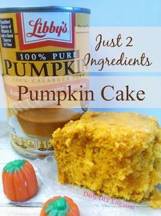 pumpkin cake next to a can of just pure ingredients