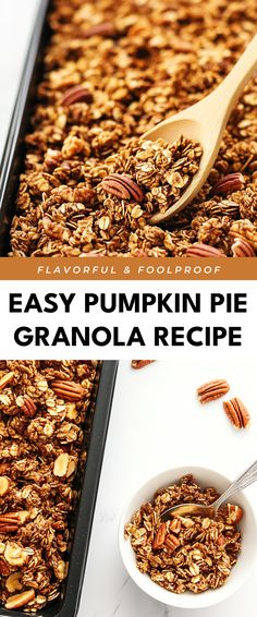 Image for Easy Pumpkin Pie Granola Recipe Granola Recipes Easy, Pumpkin Spice Granola Recipe, Clumpy Granola Recipe, Fall Granola Recipe, Pumpkin Pie Granola, Cereal Recipes Homemade, Pumpkin Granola Recipe, Fall Granola, Easy Granola Recipe